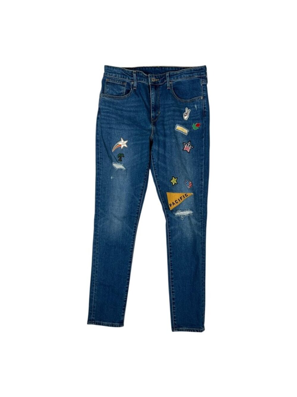 Levi's Jeans Women's 31 Blue Skinny Distressed Patchwork Denim Patches